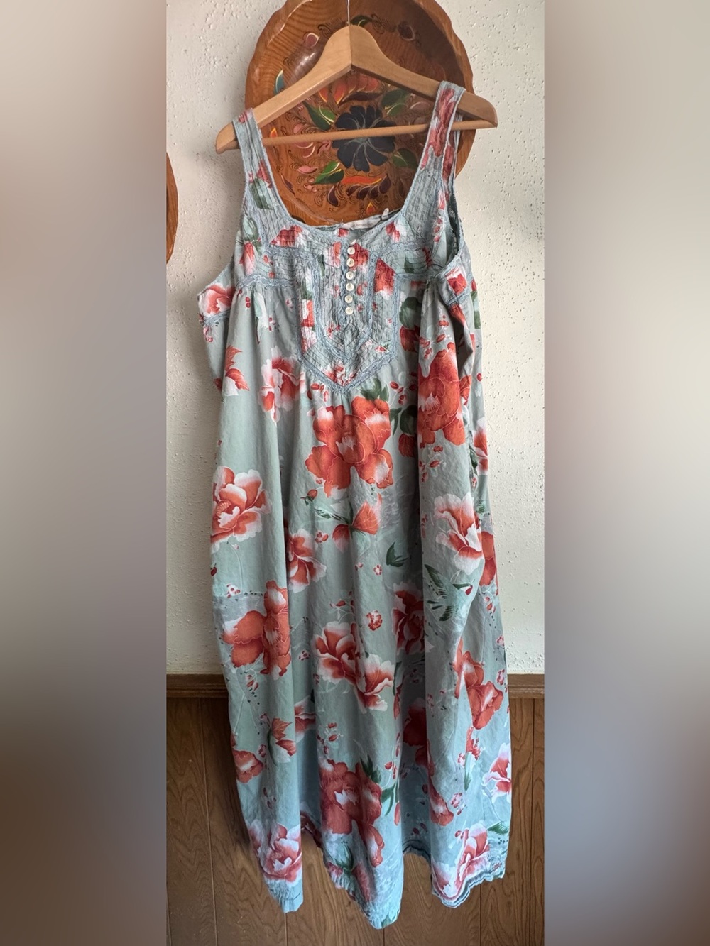 Soft Surroundings Floral Summer Lounge Dress in Mint with Coral Blooms Size 3X - Picture 2 of 11